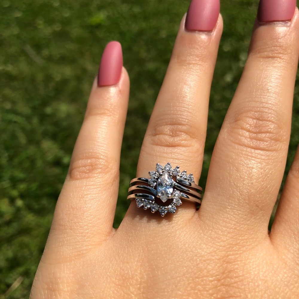 Triple 925 Sterling Silver Engagement Rings Set